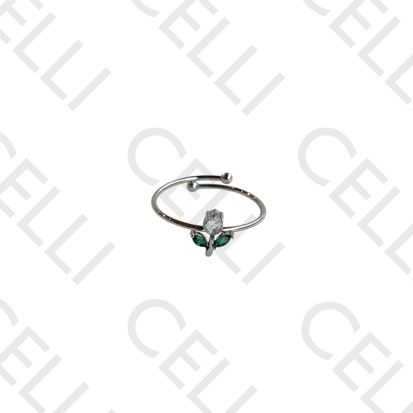 钢制戒指 - 带闪亮宝石的花朵