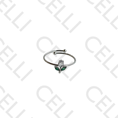 钢制戒指 - 带闪亮宝石的花朵