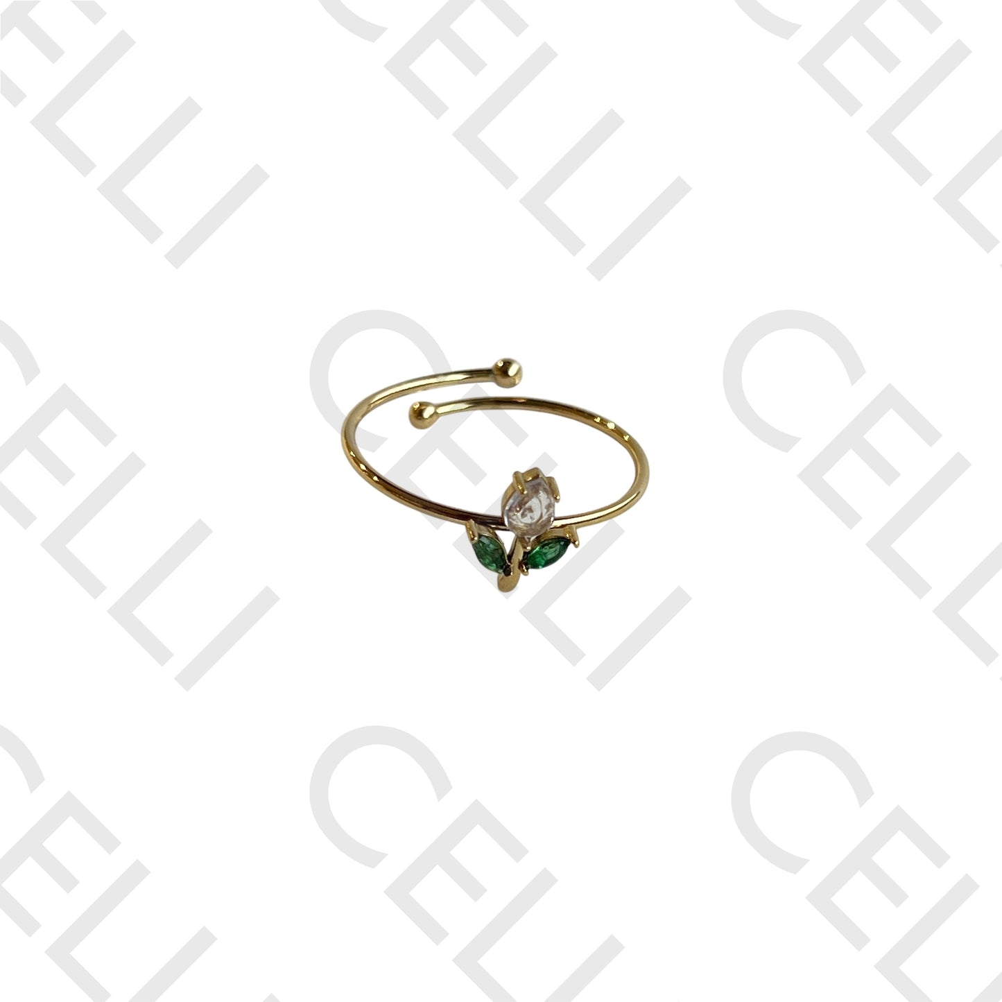 钢制戒指 - 带闪亮宝石的花朵