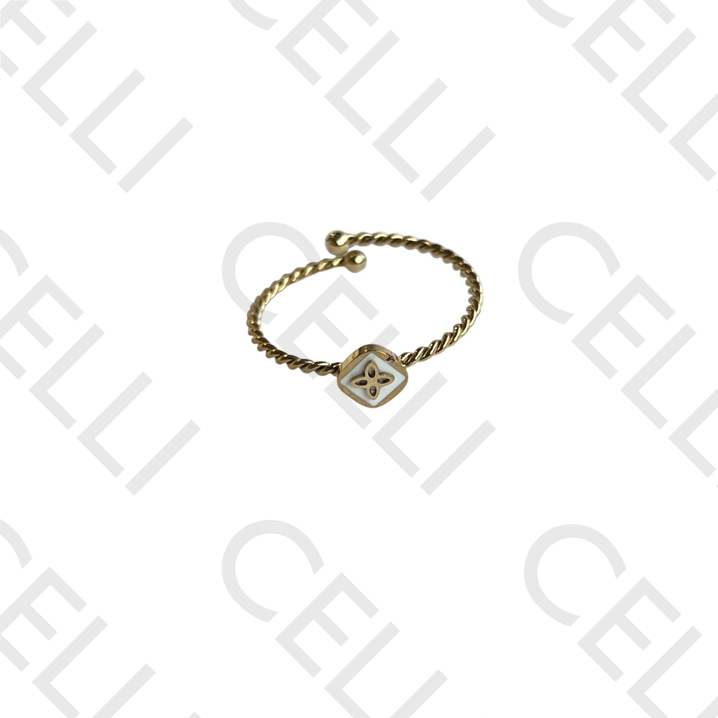 Anel de Aço - trevo esmaltado