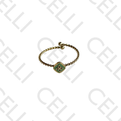 Anel de Aço - trevo esmaltado