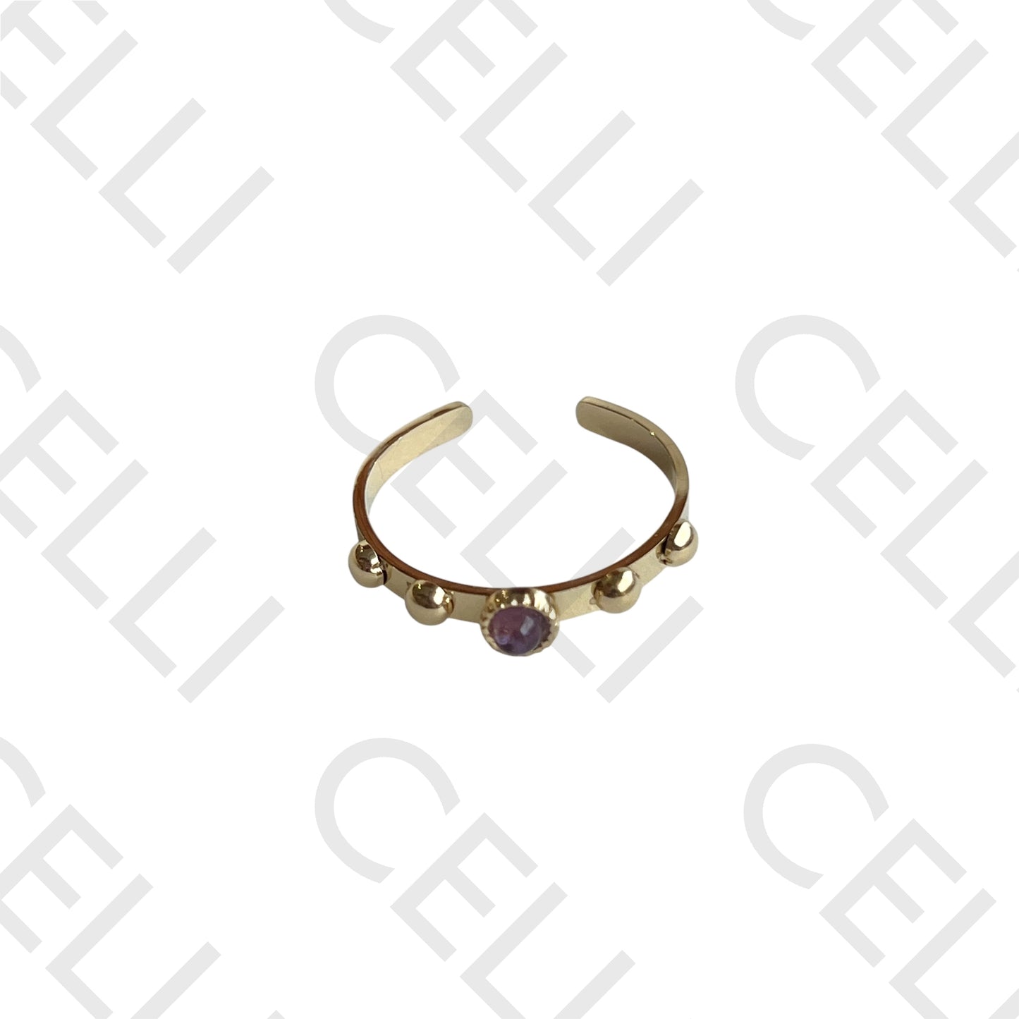 Anel de Aço - pedra natural redondo