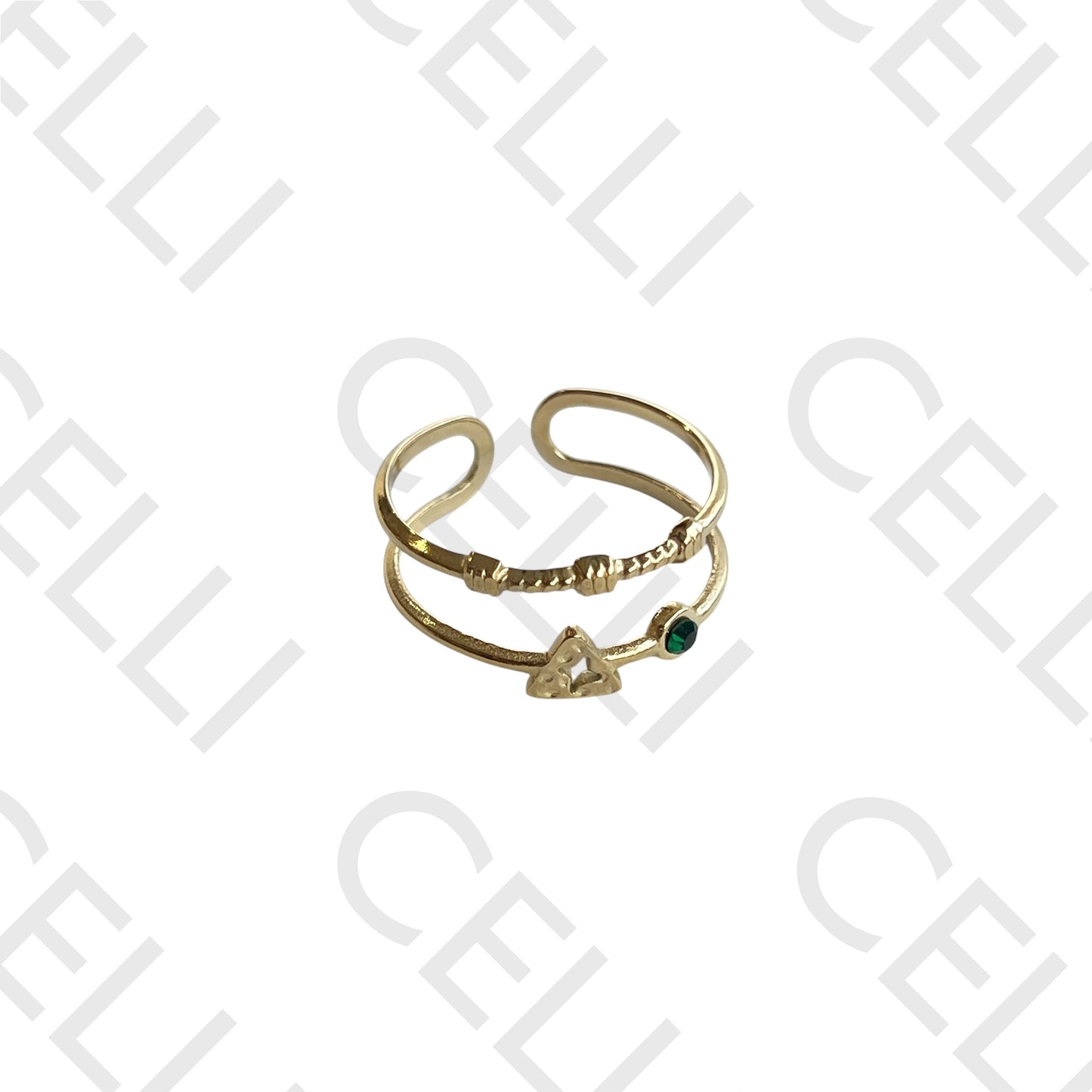 Anillo de acero - doble con estrella y diamantes