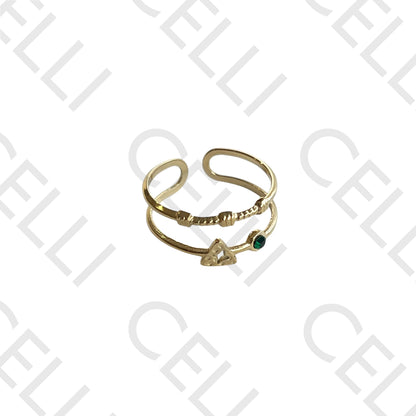 Anillo de acero - doble con estrella y diamantes