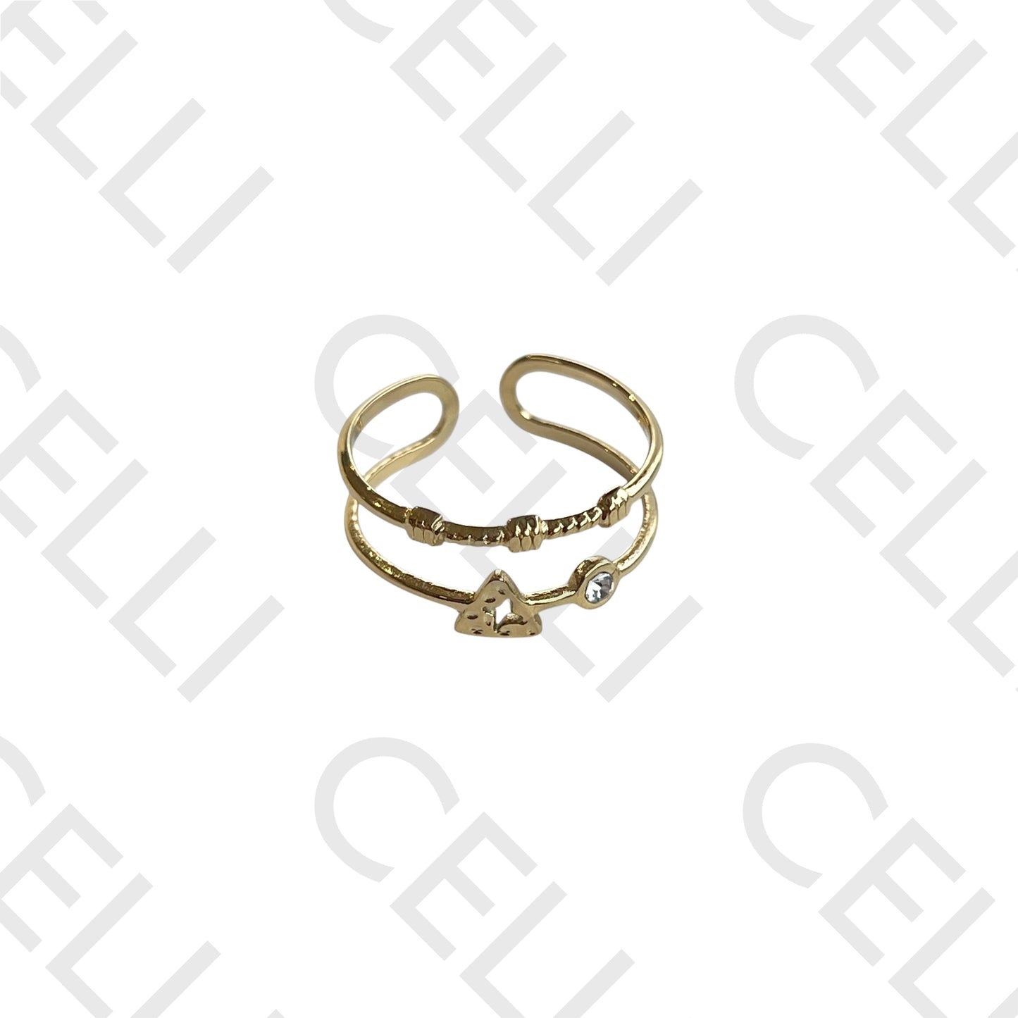 Anillo de acero - doble con estrella y diamantes