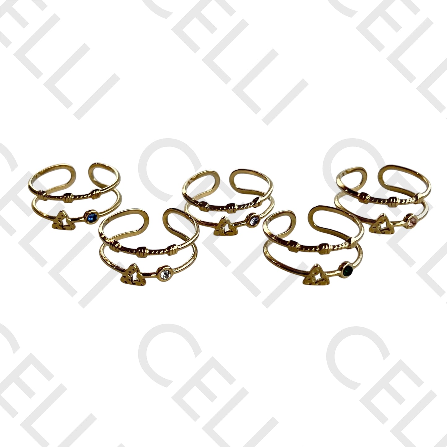 Anillo de acero - doble con estrella y diamantes