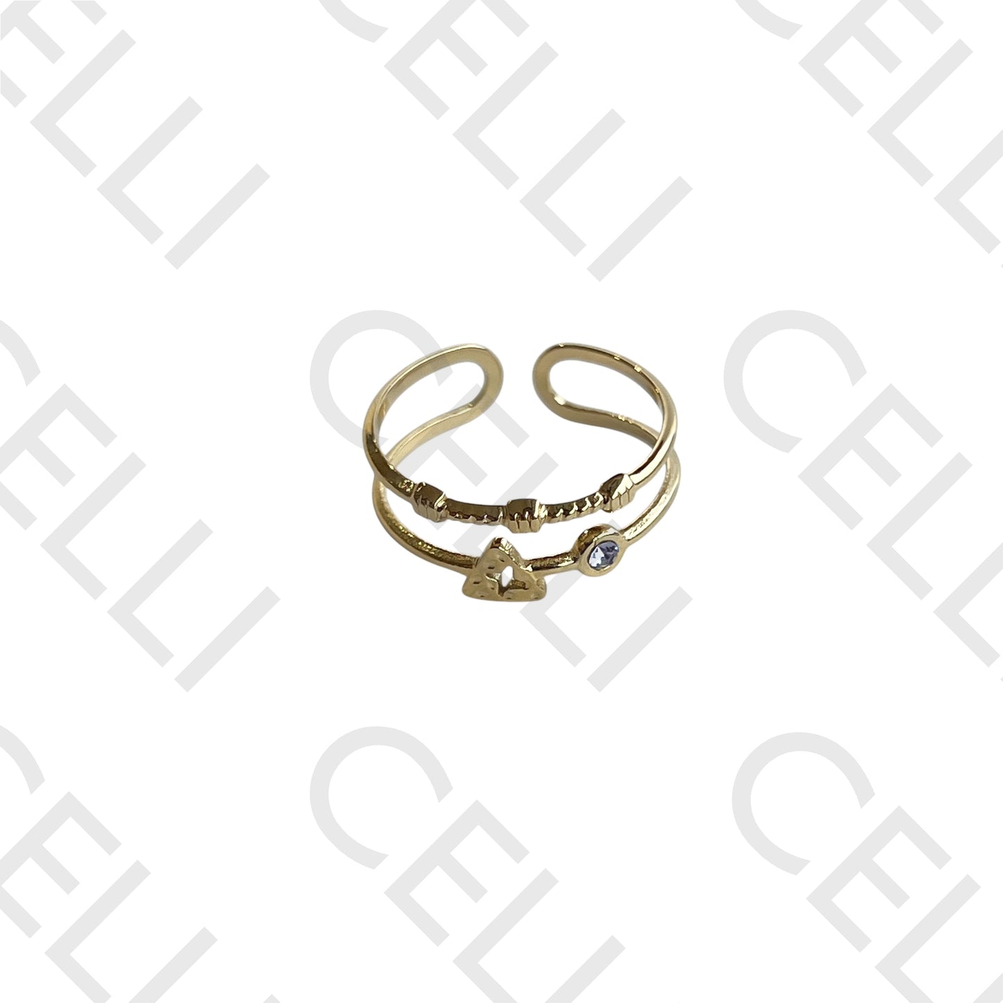 Anillo de acero - doble con estrella y diamantes