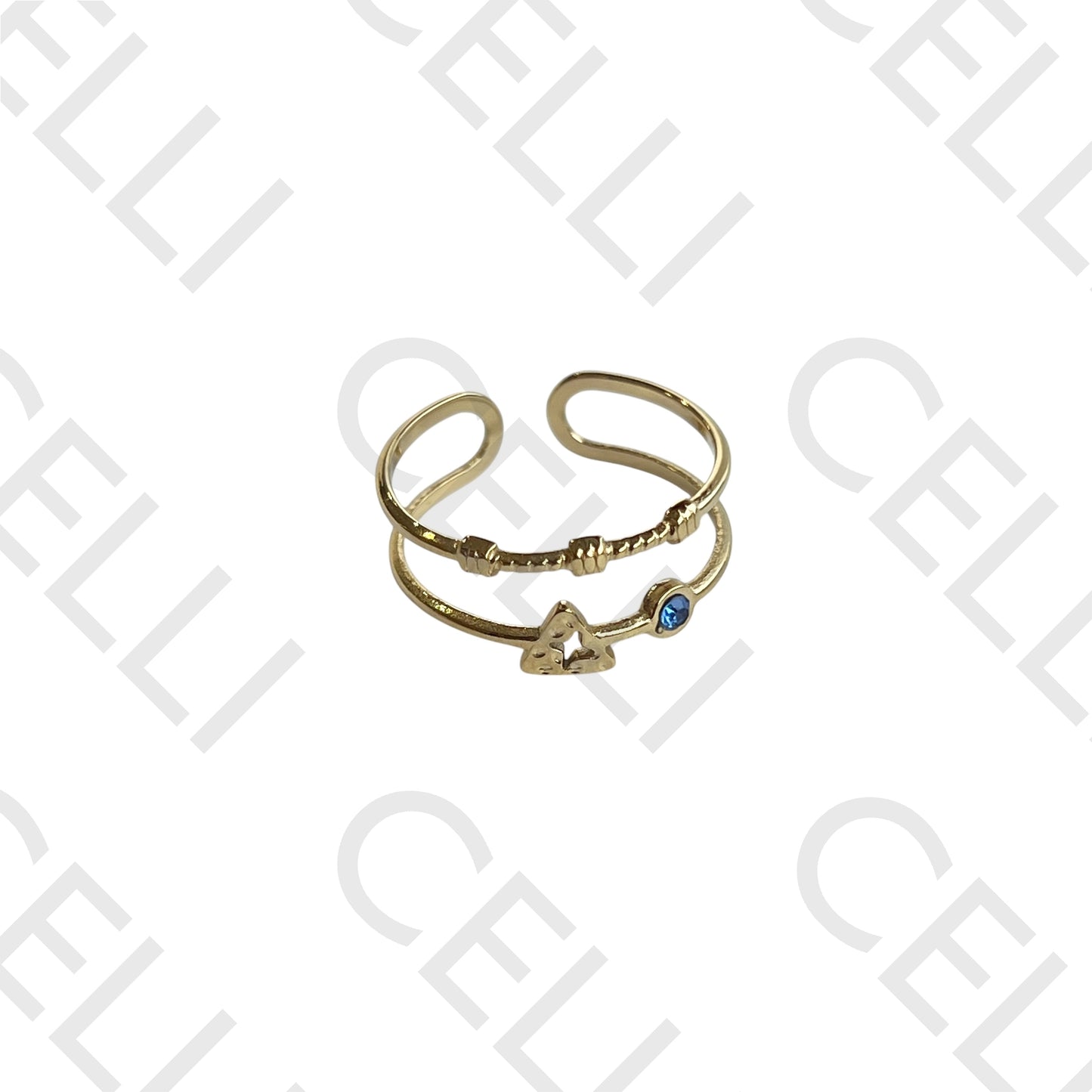 Anillo de acero - doble con estrella y diamantes