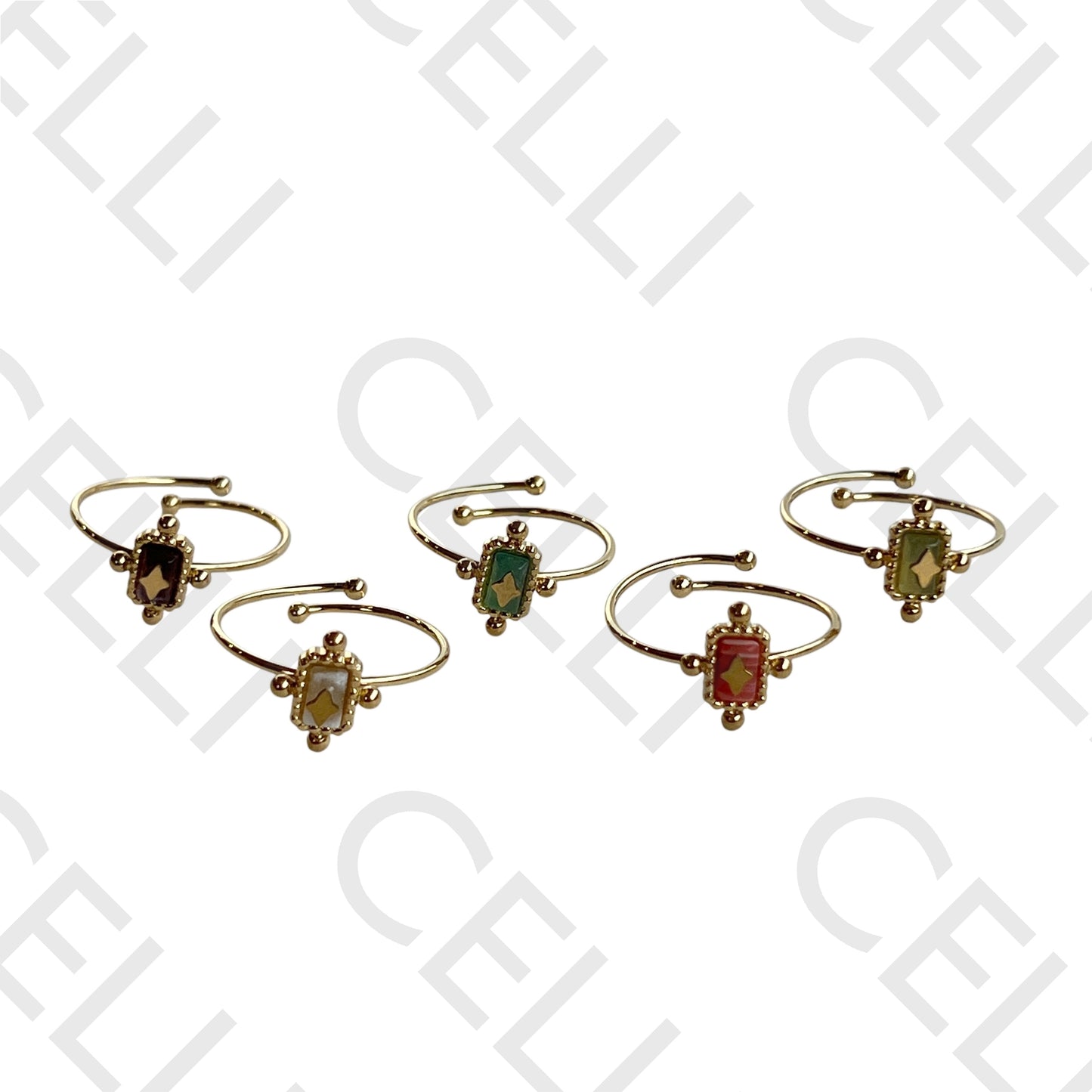 Steel Ring - Rectangular Natural Stone