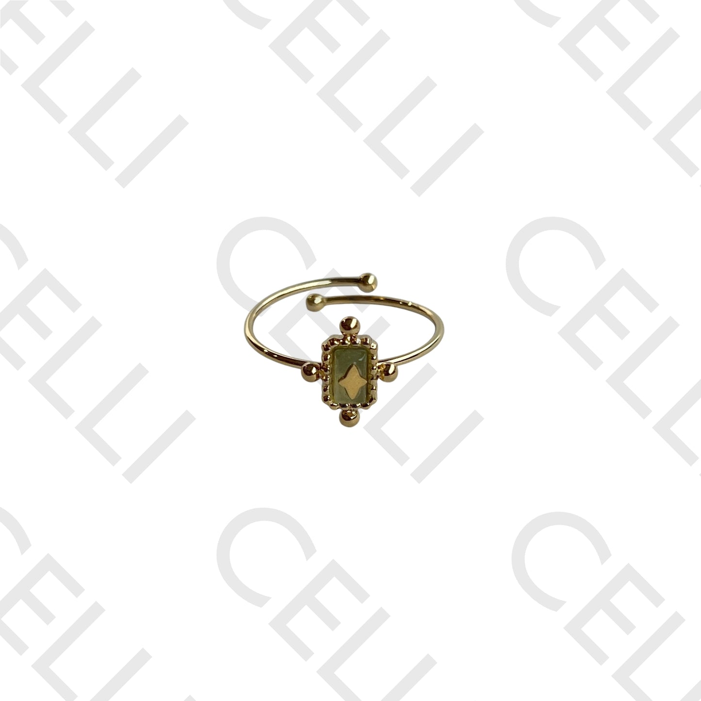 Steel Ring - Rectangular Natural Stone