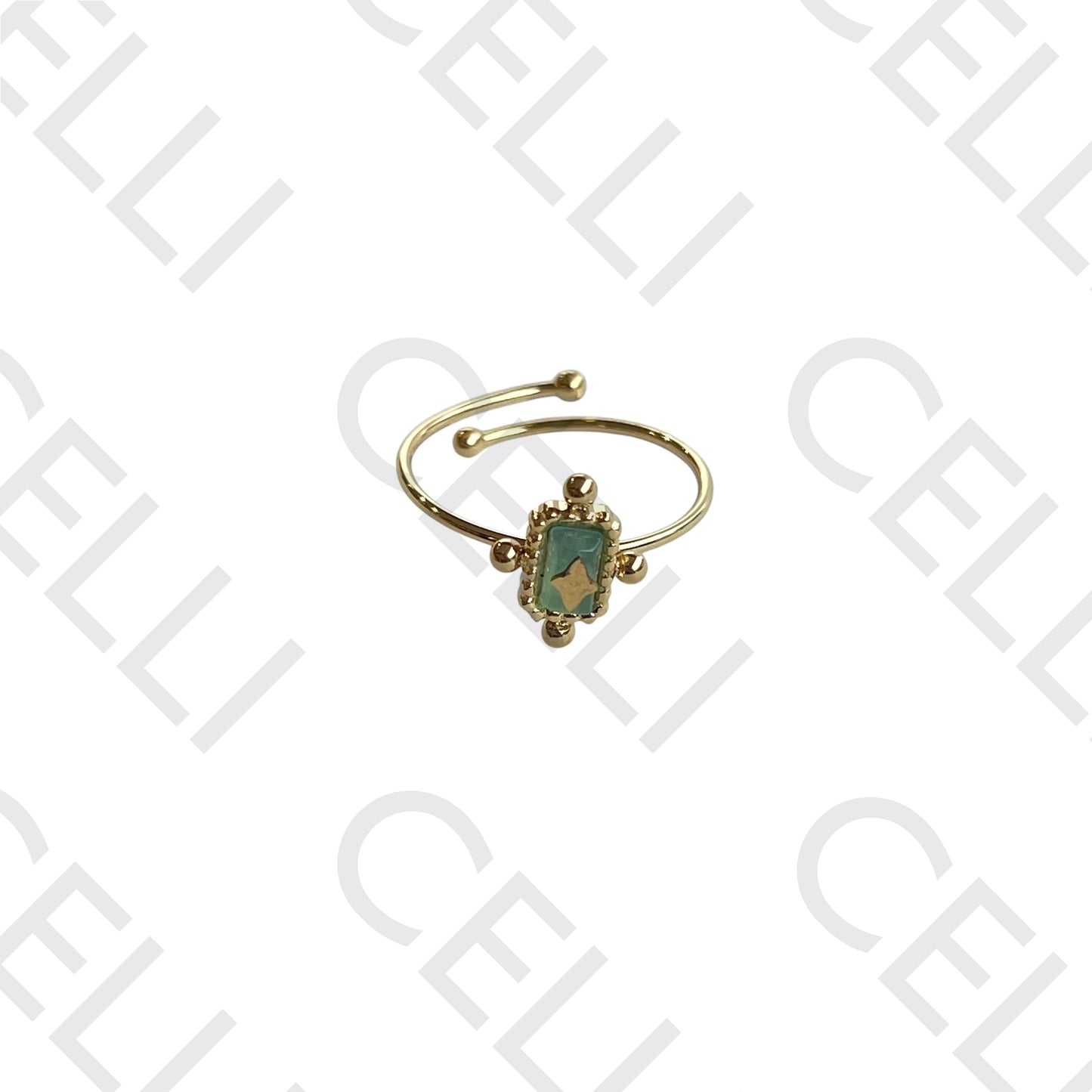 Steel Ring - Rectangular Natural Stone