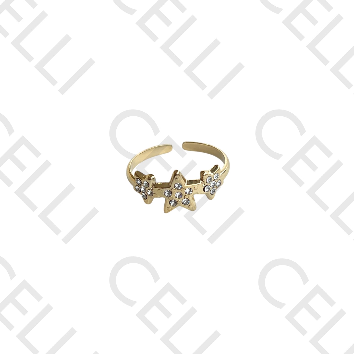 Steel Ring - stars with diamonds