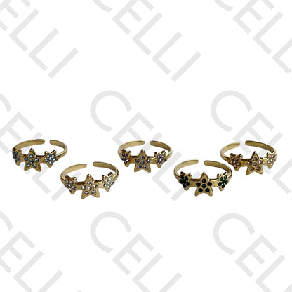 Steel Ring - stars with diamonds