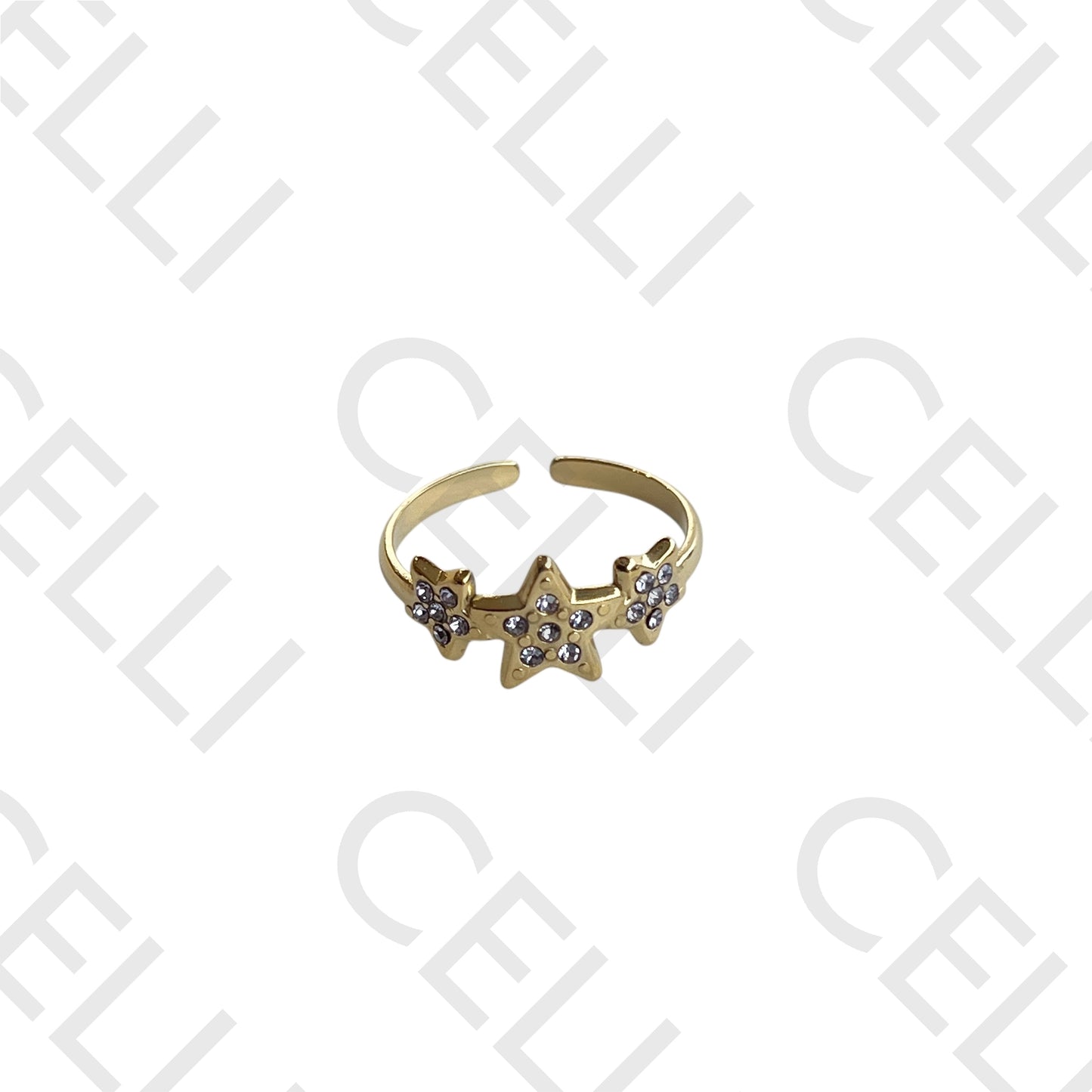 Steel Ring - stars with diamonds