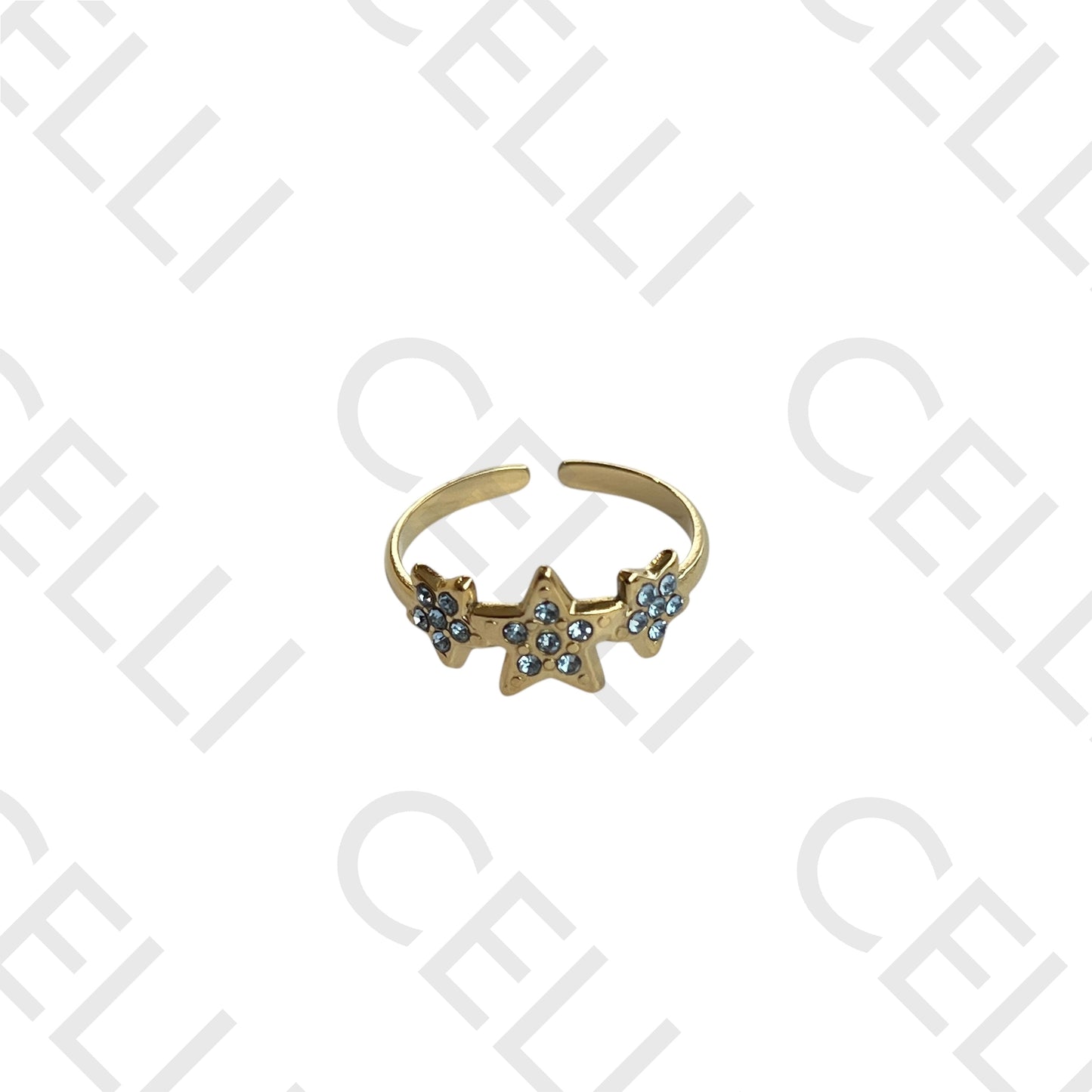 Steel Ring - stars with diamonds