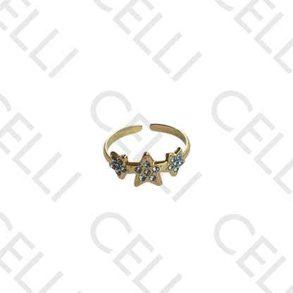 Steel Ring - stars with diamonds