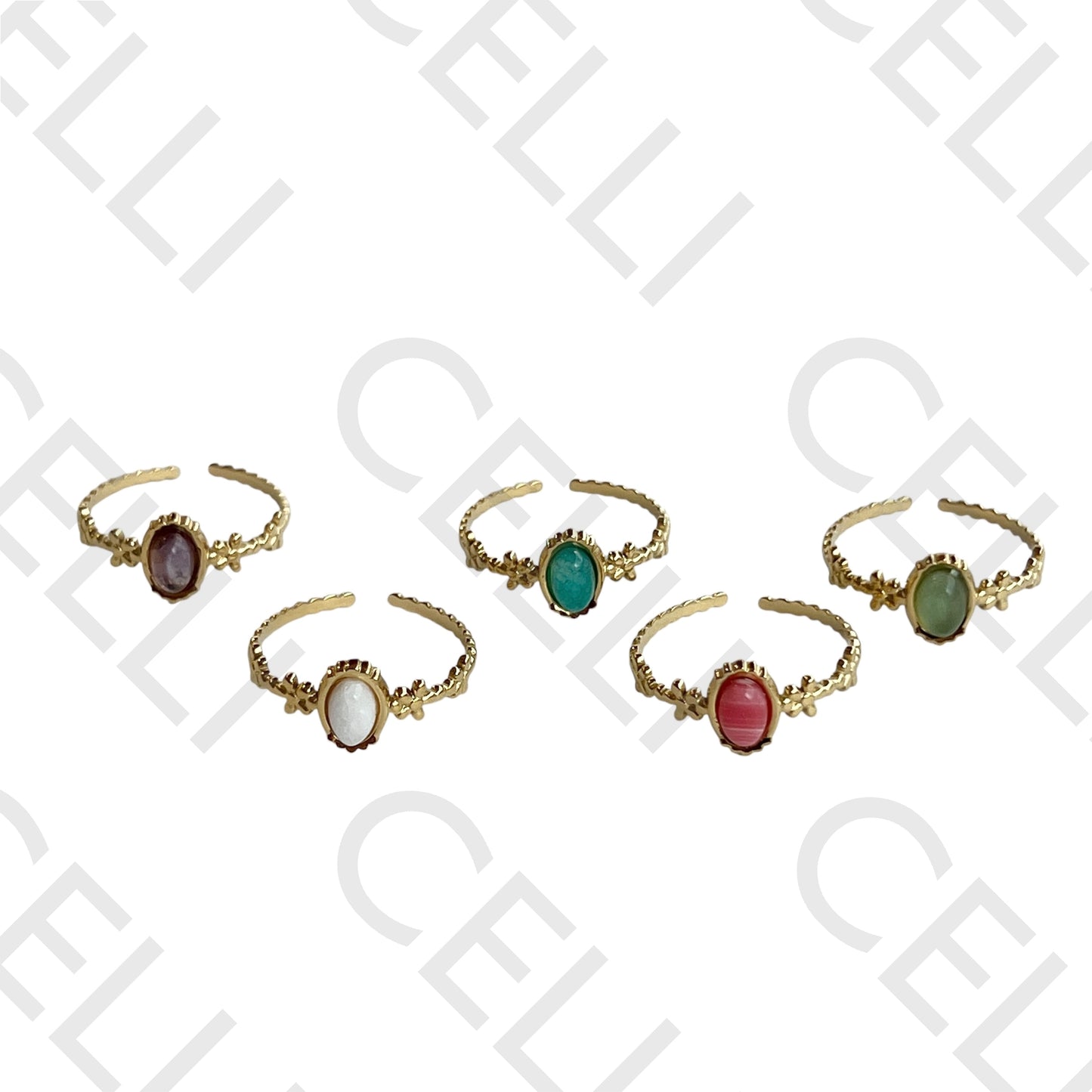 Steel Ring - Oval Natural Stone