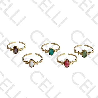 Steel Ring - Oval Natural Stone