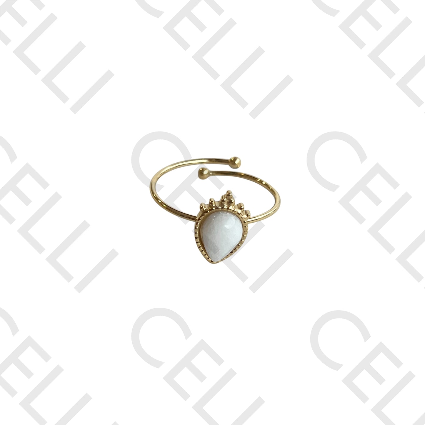 Steel Ring - Natural Stone Drop