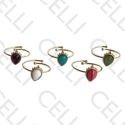 Steel Ring - Natural Stone Drop