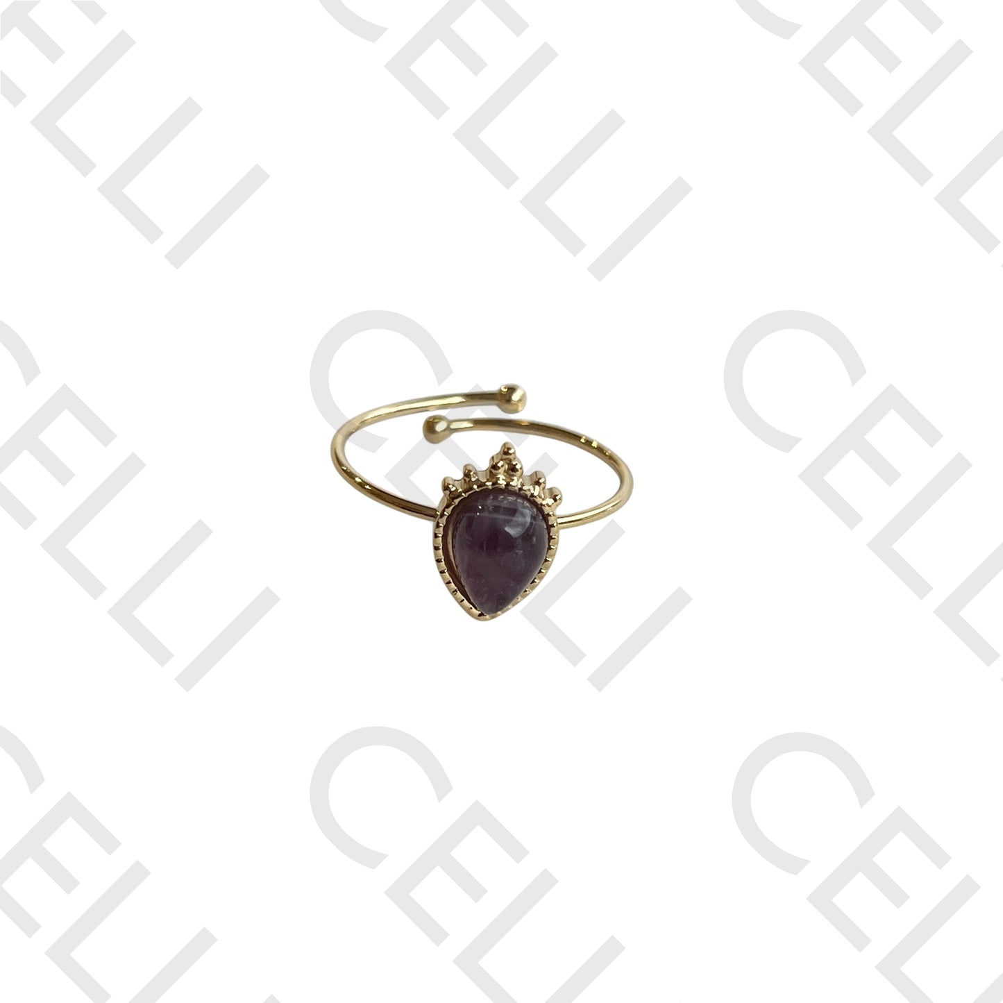 Steel Ring - Natural Stone Drop