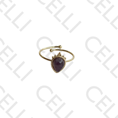 Steel Ring - Natural Stone Drop