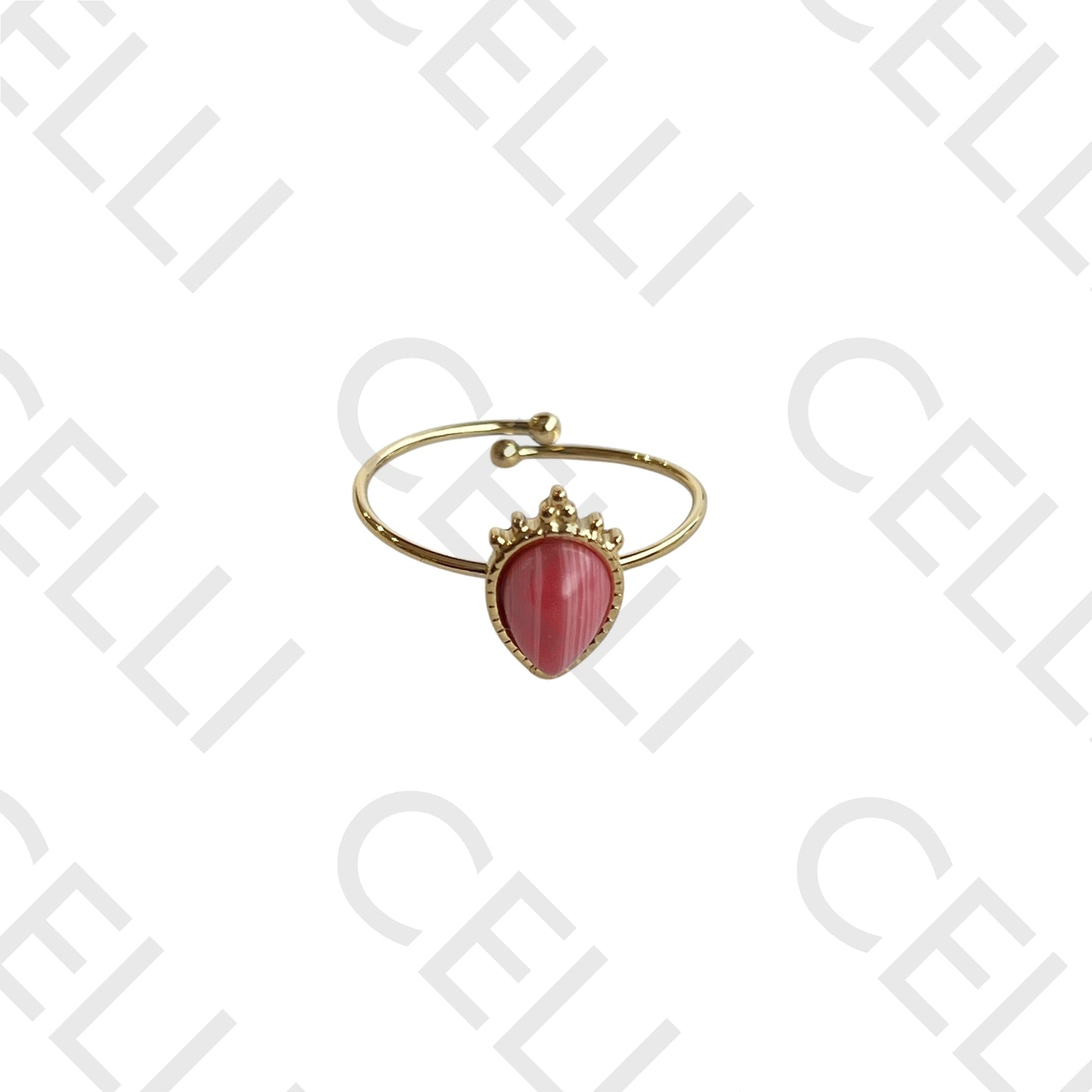 Steel Ring - Natural Stone Drop