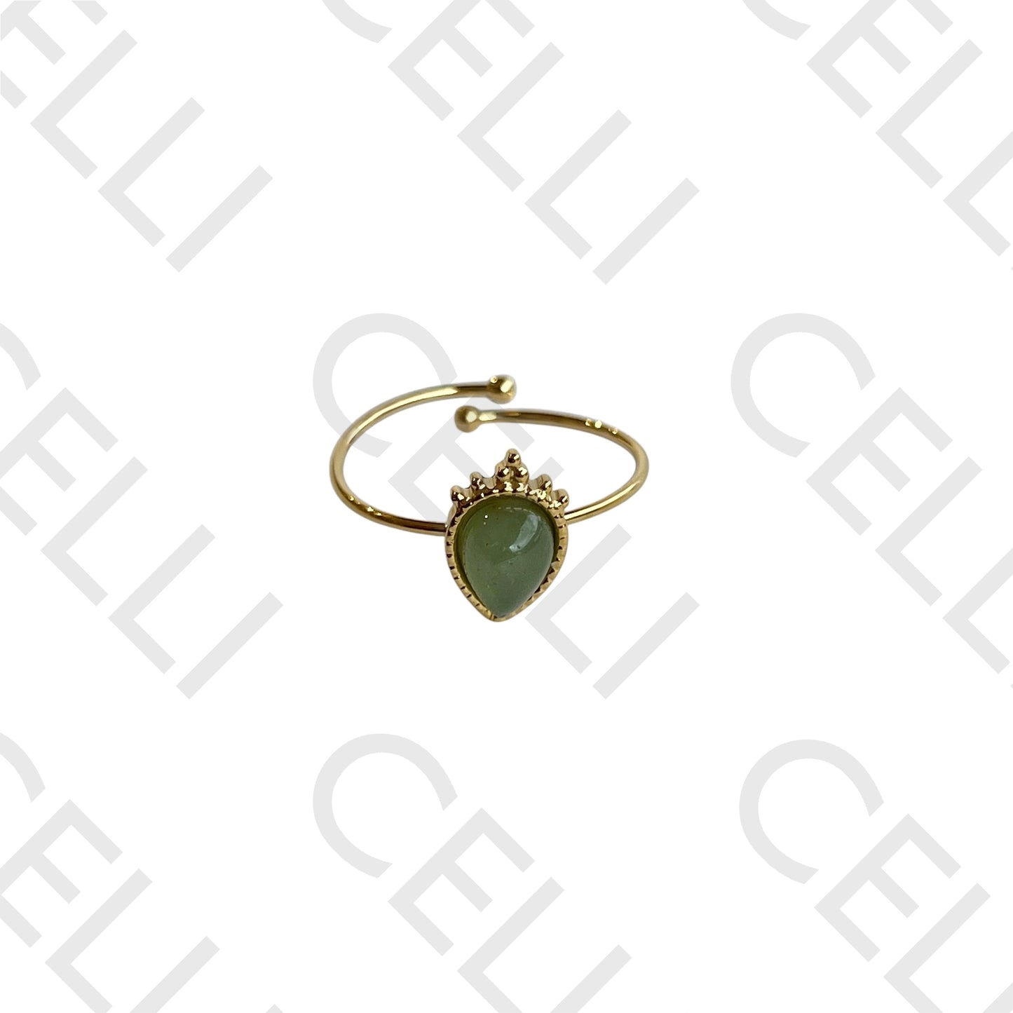 Steel Ring - Natural Stone Drop