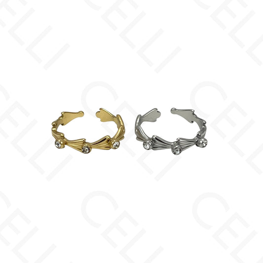 Anillo de Acero Ajustable - mini flor con brillante