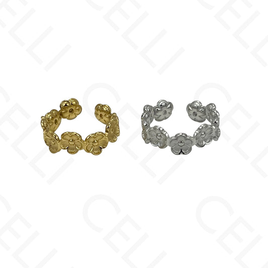 Anillo de Acero Ajustable - mini flor con brillante