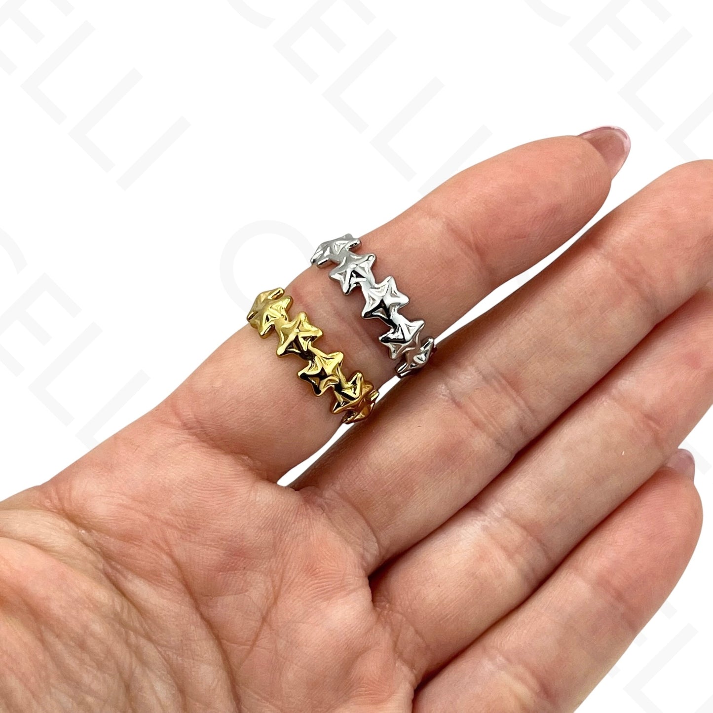 Anillo de Acero Ajustable - mini flor con brillante