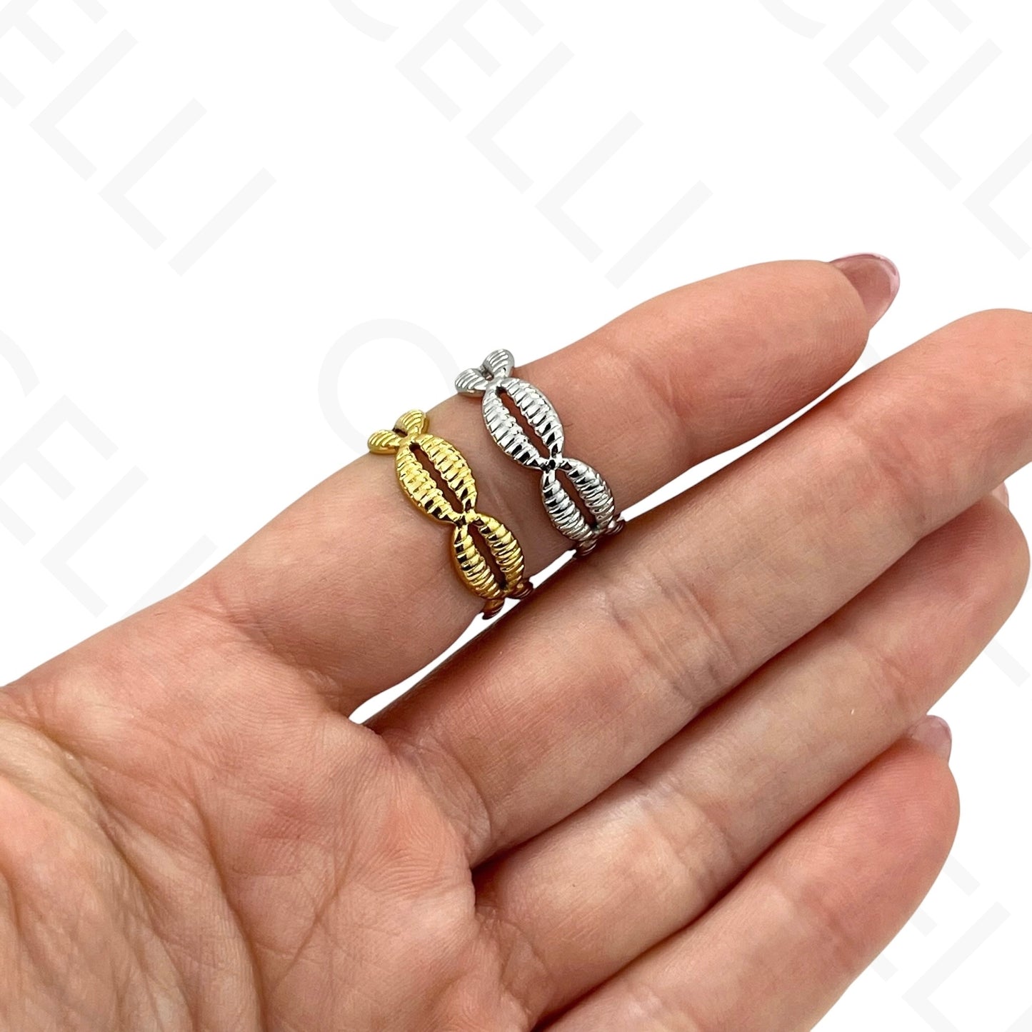 Anillo de Acero Ajustable - mini flor con brillante