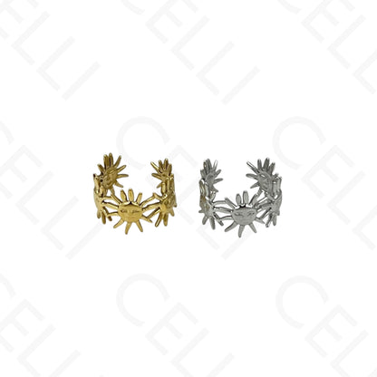 Anillo de Acero Ajustable - mini flor con brillante