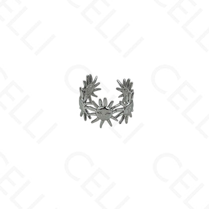 Anillo de Acero Ajustable - mini flor con brillante
