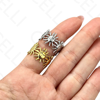 Anillo de Acero Ajustable - mini flor con brillante
