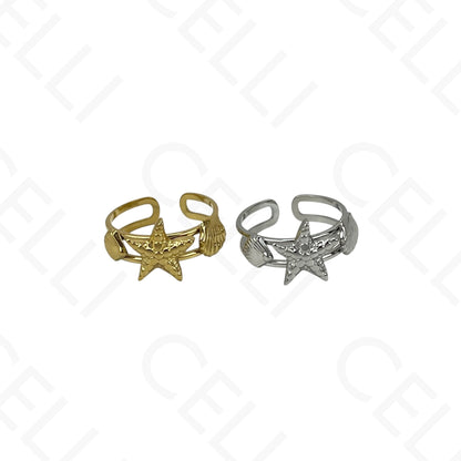 Adjustable Steel Ring - mini flower with brilliant