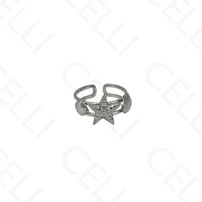 Adjustable Steel Ring - mini flower with brilliant