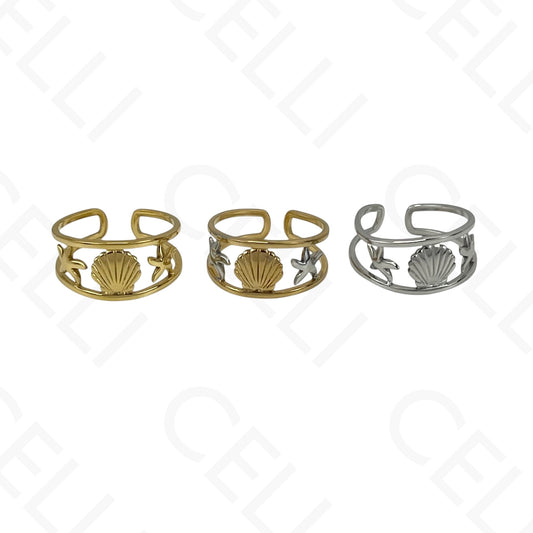 Anillo de Acero Ajustable - mini flor con brillante