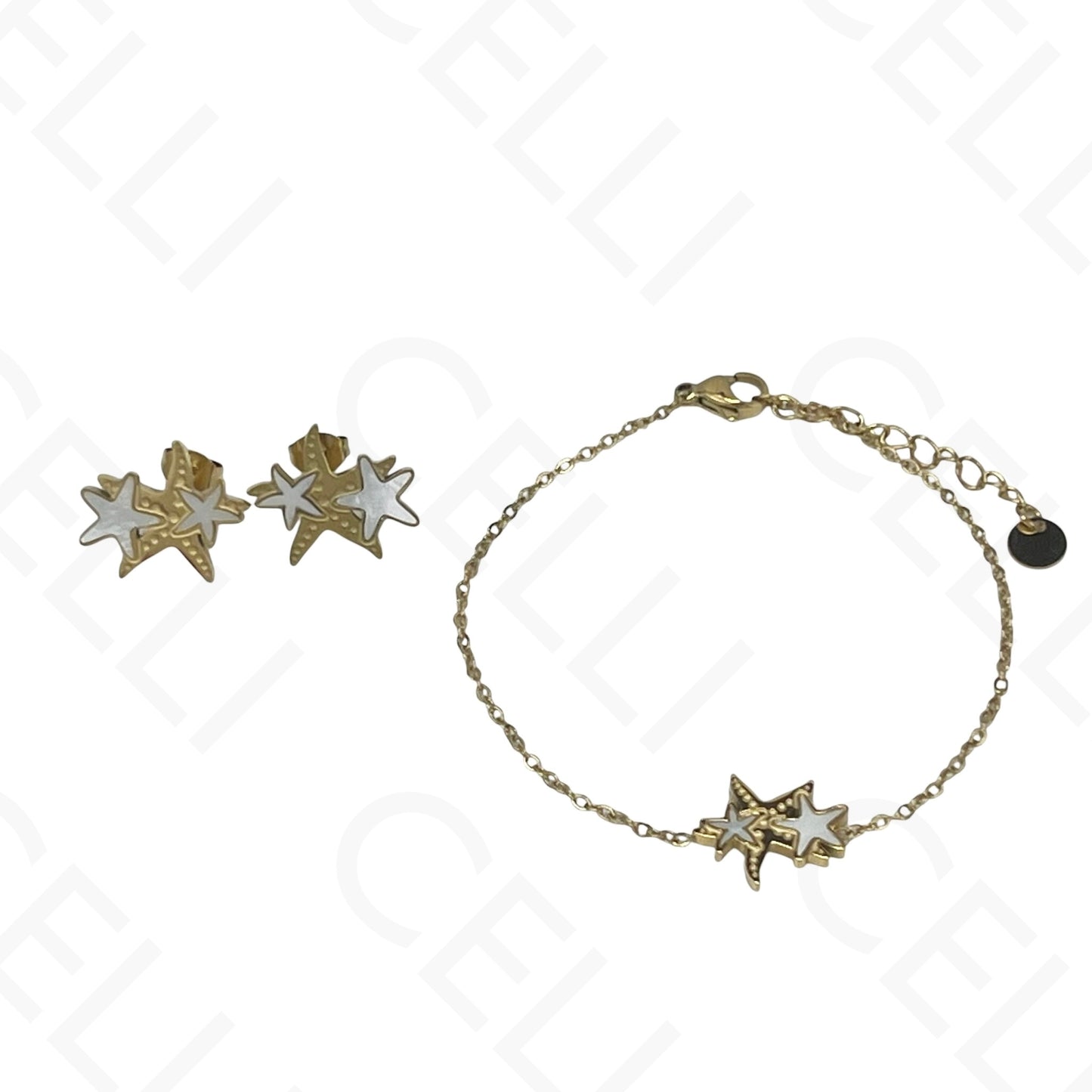 Steel Necklace/Earring/Bracelet - starfish with mother-of-pearl