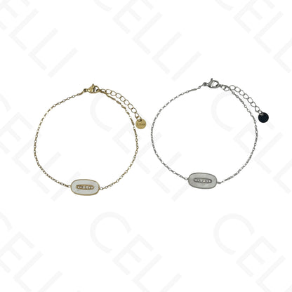 Steel Necklace/Earring/Bracelet - oval with mother-of-pearl