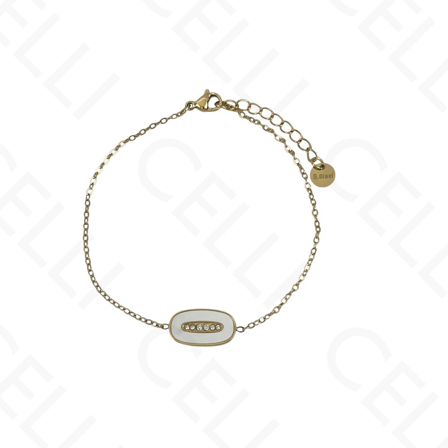Steel Necklace/Earring/Bracelet - oval with mother-of-pearl