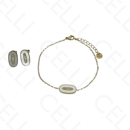 Steel Necklace/Earring/Bracelet - oval with mother-of-pearl