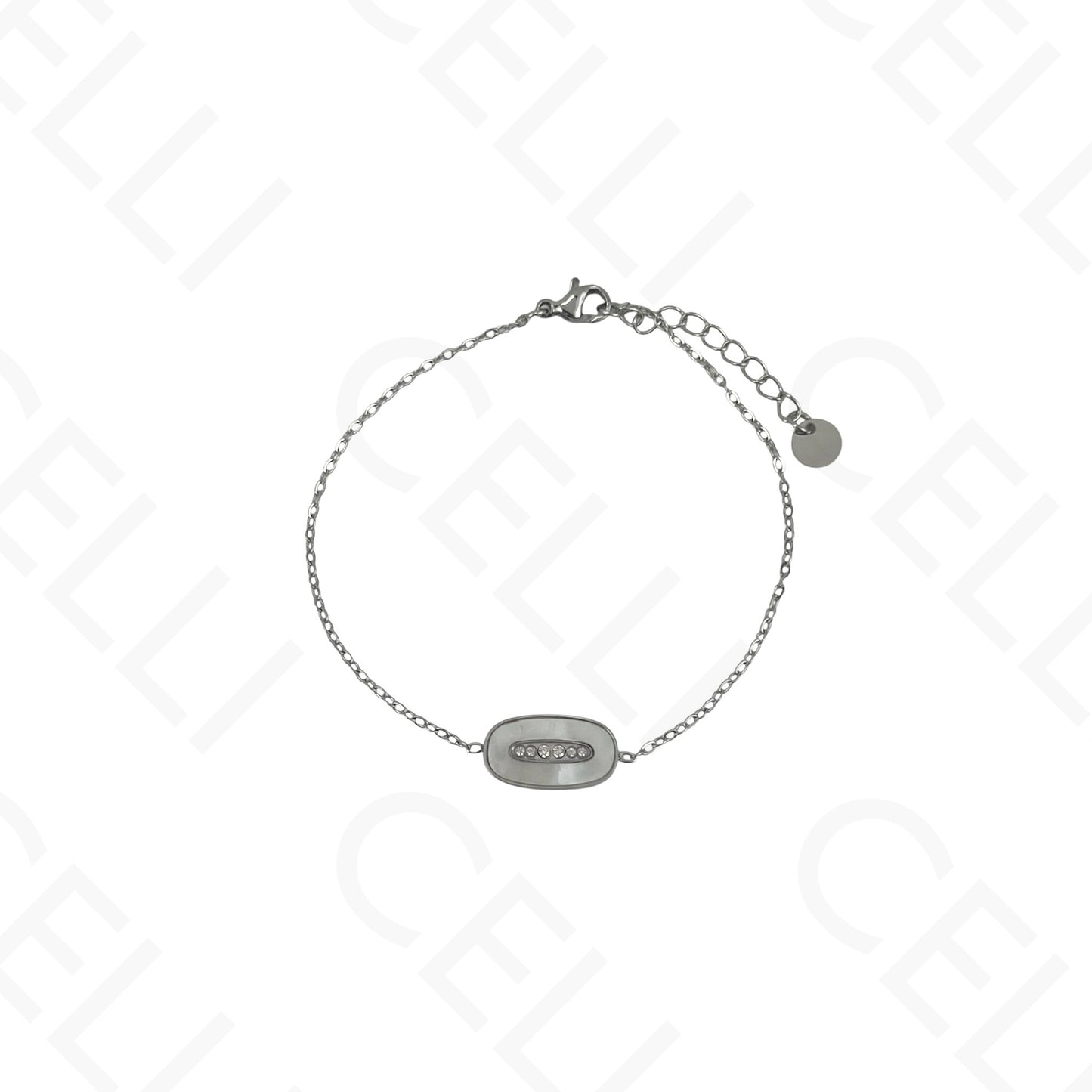 Steel Necklace/Earring/Bracelet - oval with mother-of-pearl