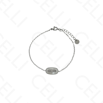 Steel Necklace/Earring/Bracelet - oval with mother-of-pearl