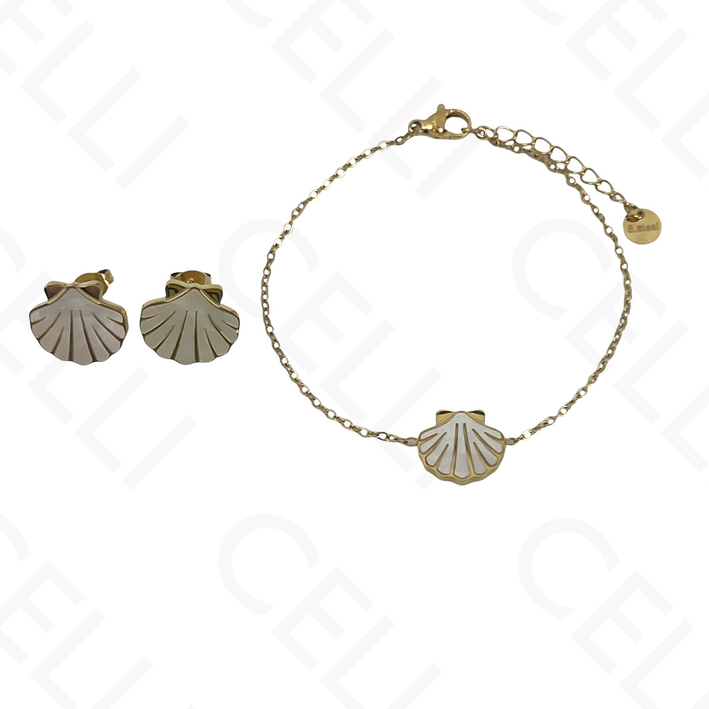 Steel Necklace/Earring/Bracelet - shell with mother-of-pearl
