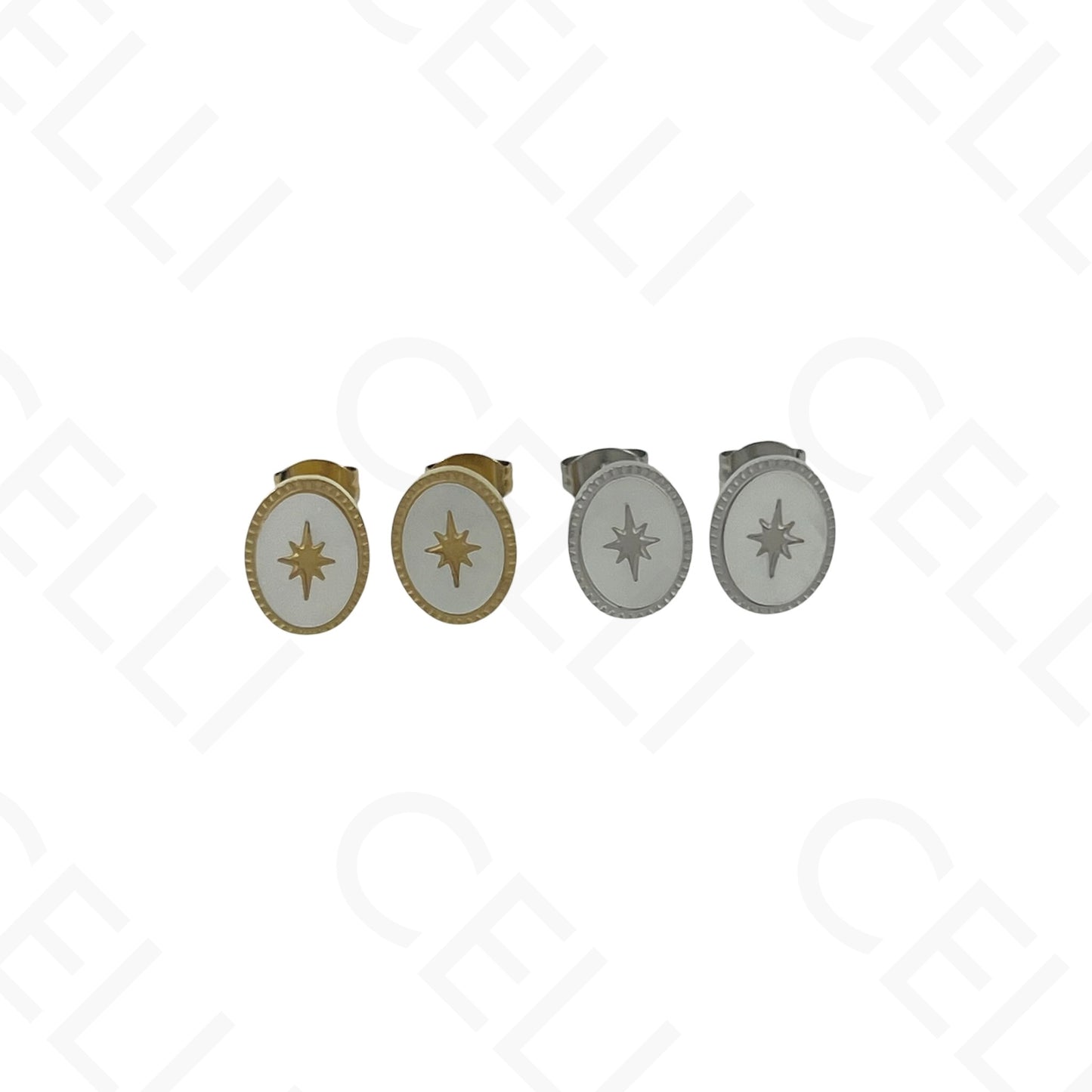 Steel Necklace/Earrings/Bracelet - Oval with mother-of-pearl