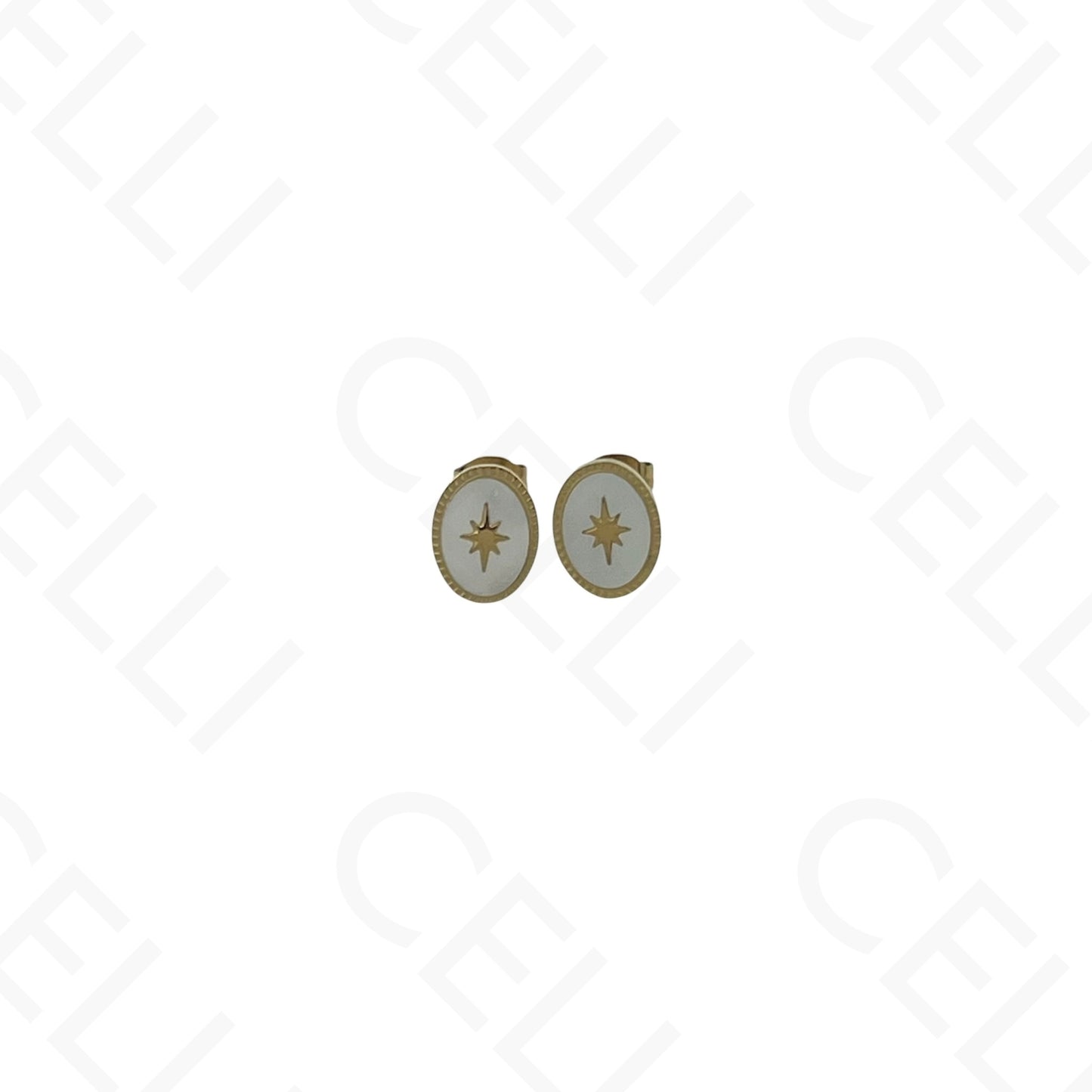 Steel Necklace/Earrings/Bracelet - Oval with mother-of-pearl
