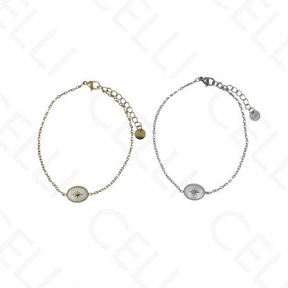 Steel Necklace/Earrings/Bracelet - Oval with mother-of-pearl