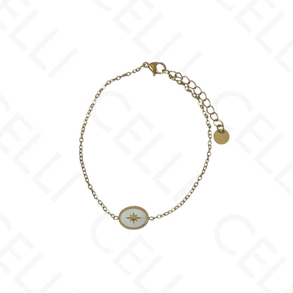 Steel Necklace/Earrings/Bracelet - Oval with mother-of-pearl