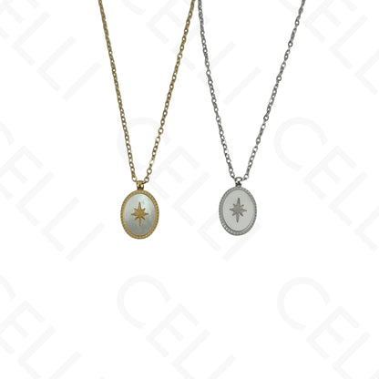 Steel Necklace/Earrings/Bracelet - Oval with mother-of-pearl